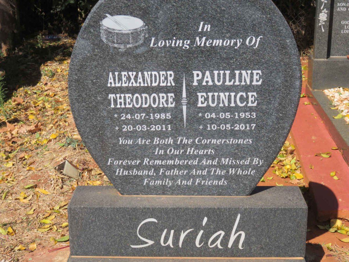 SURIAH Alexander Theodore 1985-2011 :: SURIAH Pauline Eunice 1953-2017