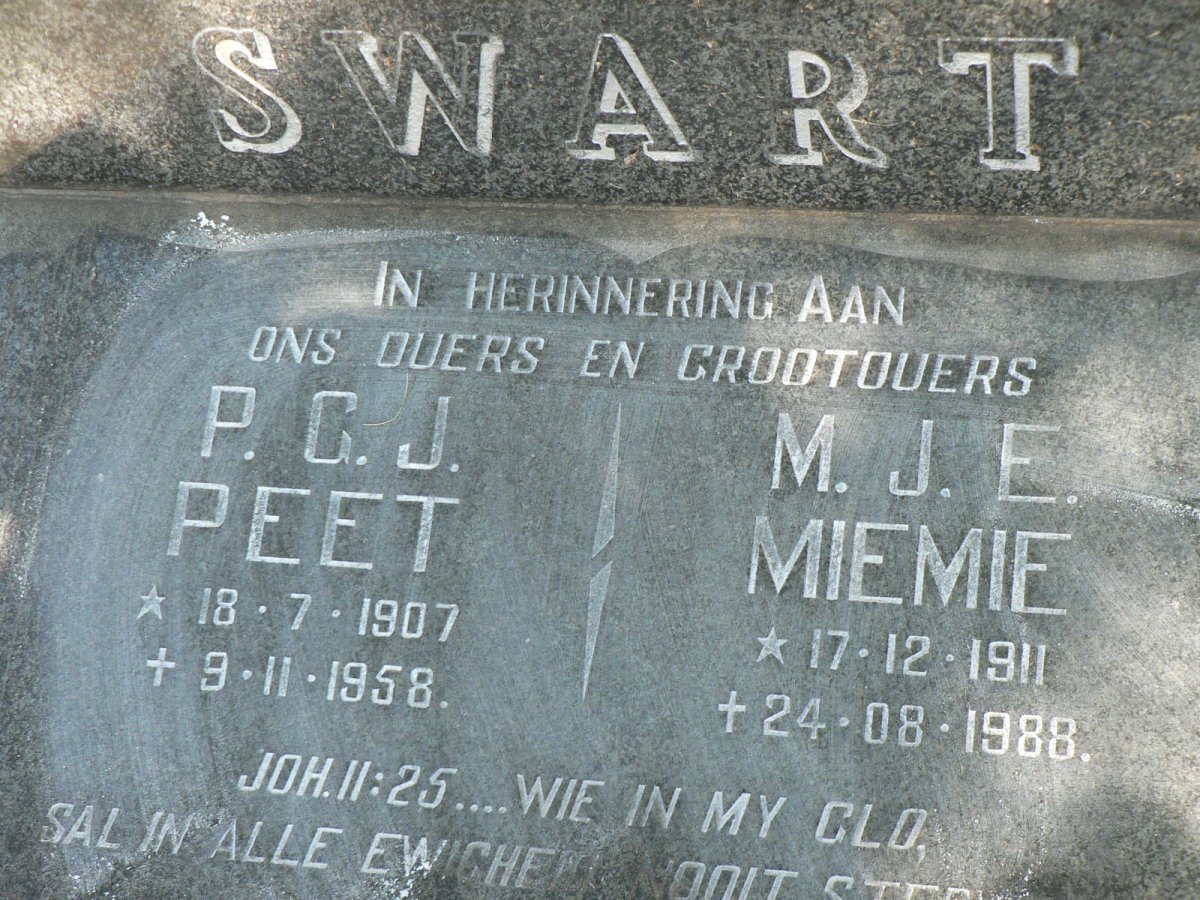 SWART P.G.J. 1907-1958 &amp; M.J.E. 1911-1988