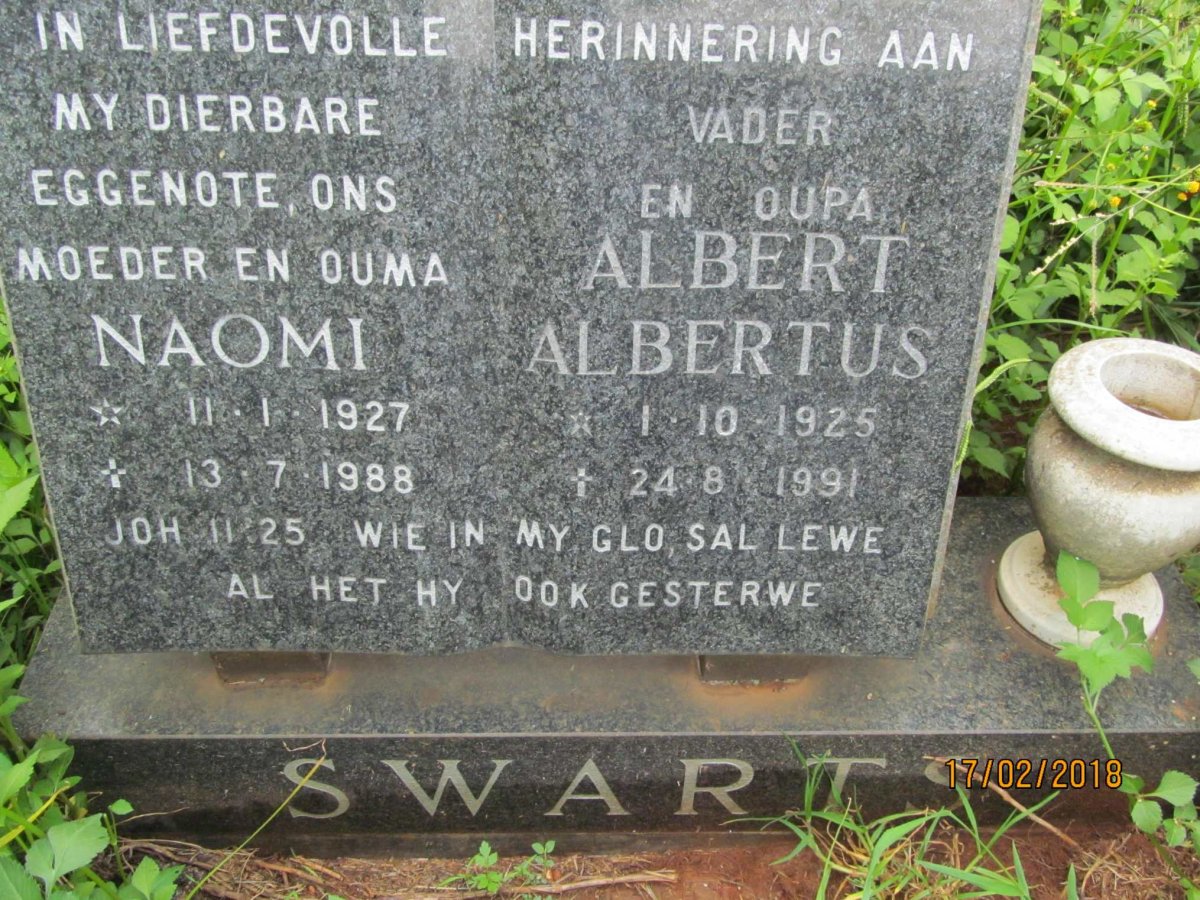 SWART Albert Albertus 1925-1991 &amp; Naomi 1927-1988