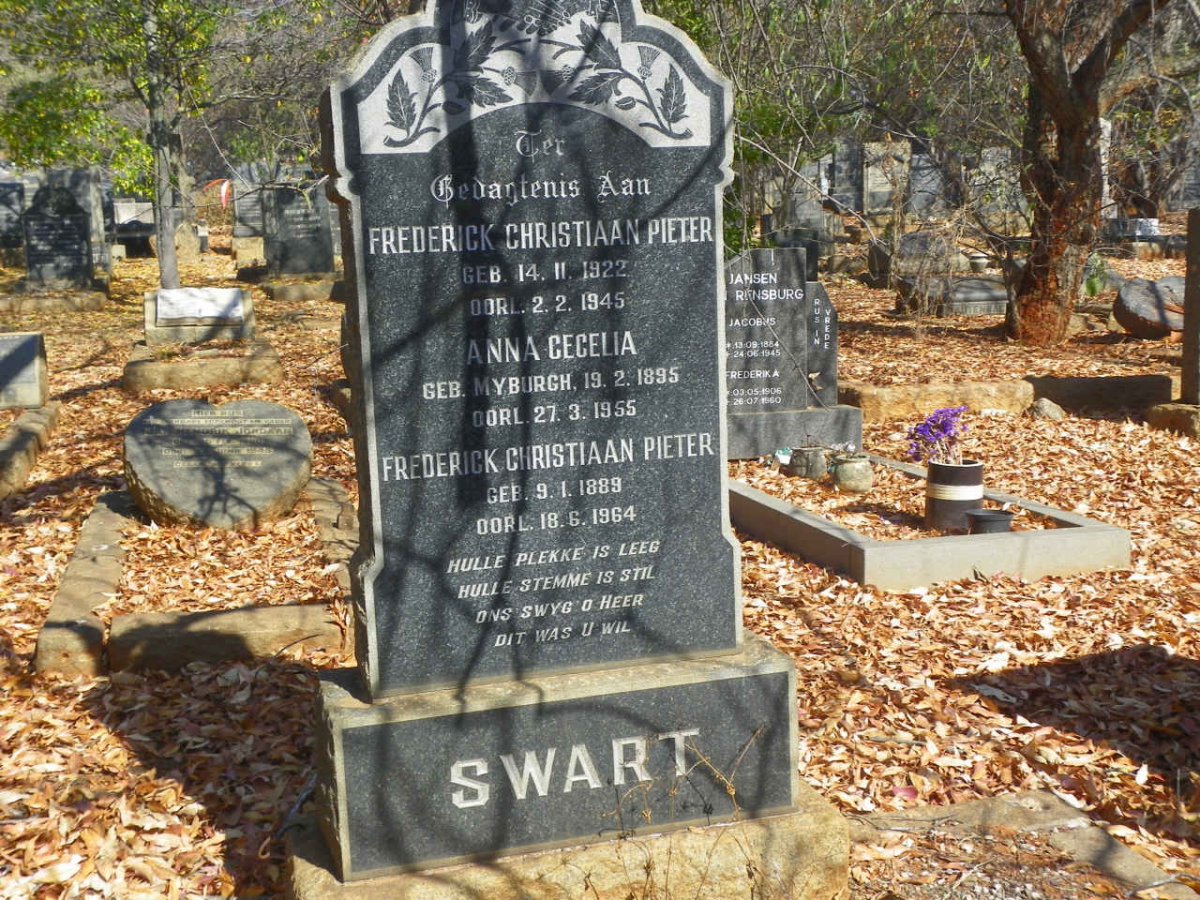 SWART Frederick Christiaan Pieter 1889-1964 &amp; Anna Cecelia MYBURGH 1895-1955 :: SWART Frederick Christiaan Pieter 1922-1945