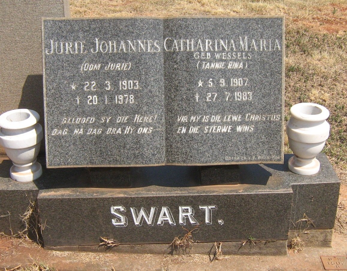 SWART Jurie Johannes 1903-1978 &amp; Catharina Maria WESSELS 1907-1983