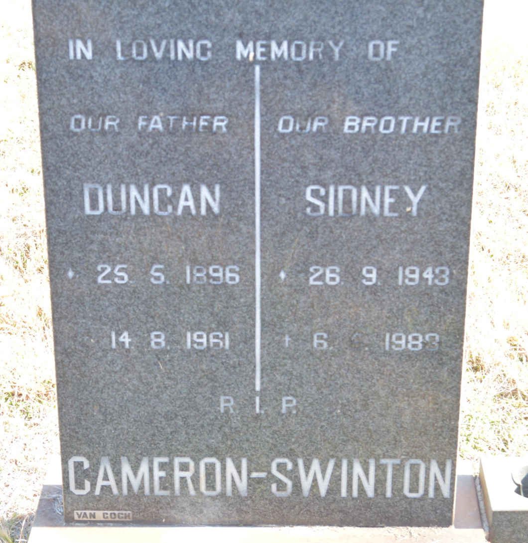 SWINTON Duncan, CAMERON  1896-1961 :: SWINTON Sidney, CAMERON 1943-1983