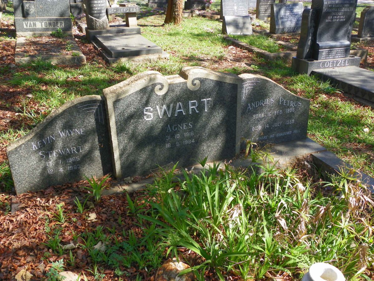 SWART Andries Petrus 1908-1959 &amp; Agnes 1916-1984 :: STEWART Kevin Wayne 1965-1993
