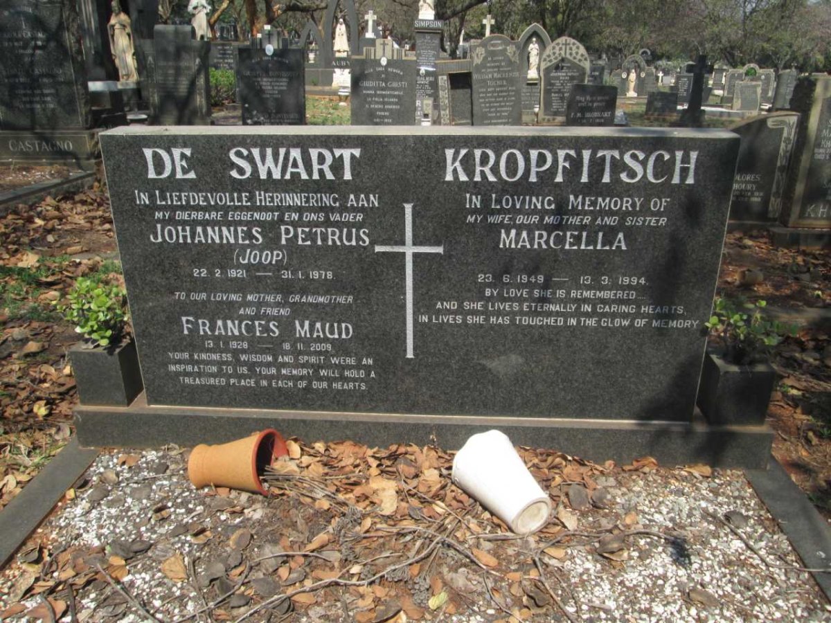 SWART Johannes Petrus, de 1921-1978 &amp; Frances Maud 1928-2009 :: KROPFITSCH Marcella 1949-1994