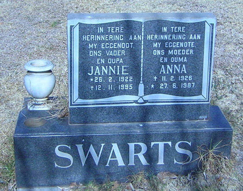 SWARTS Jannie 1922-1995 &amp; Anna 1926-1987