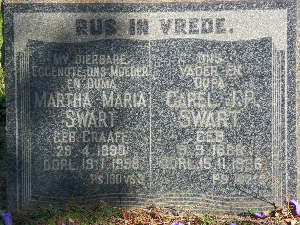 SWART Carel J.P. 1886-1966 &amp; Martha Maria GRAAFF 1890-1958