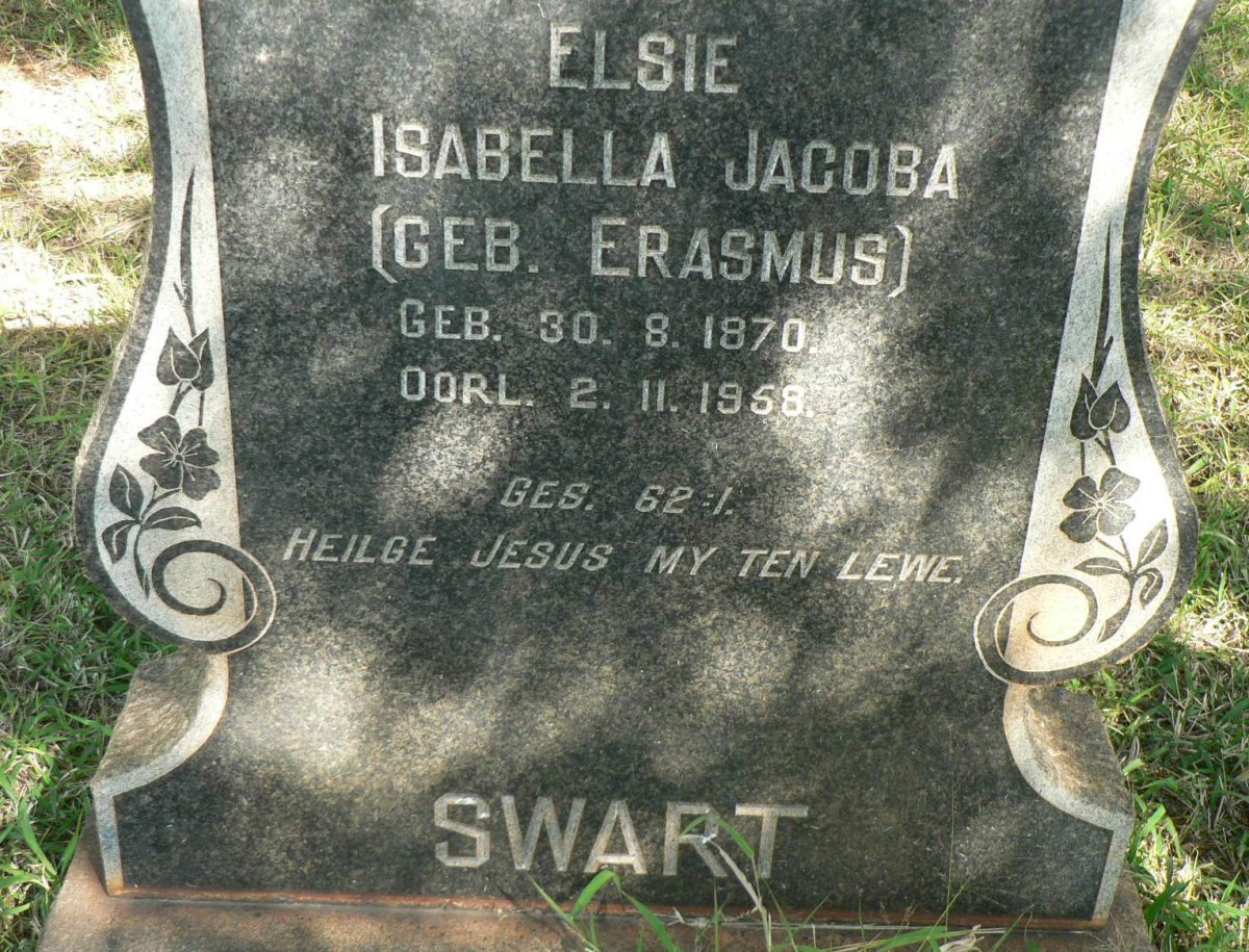 SWART Elsie Isabella Jacoba nee ERASMUS 1870-1958