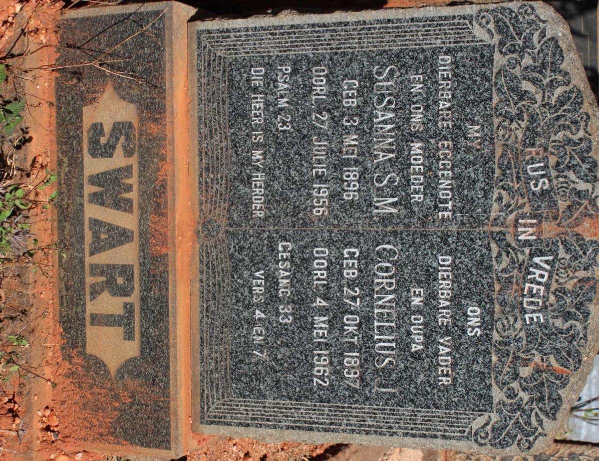 SWART Cornelius J. 1897-1962 &amp; Susanna S.M. 1896-1956