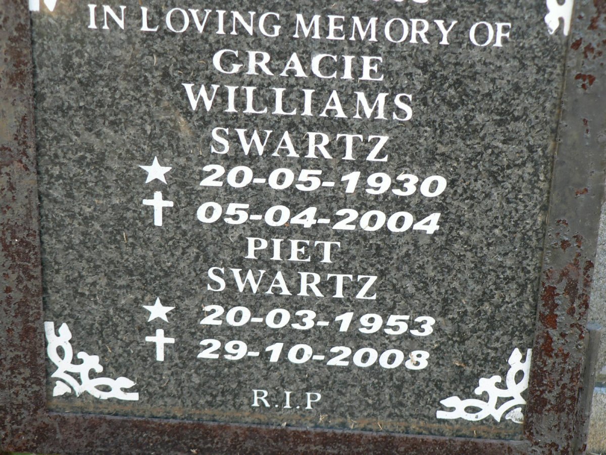 SWARTZ Gracie Williams 1930-2004 :: SWARTZ Piet 1953-2008 