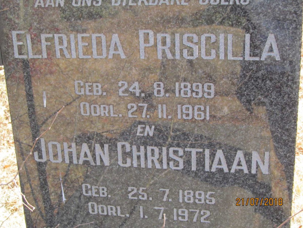 SWARTS Johan Christiaan 1895-1972 &amp; Elfrieda Priscilla 1899-1961
