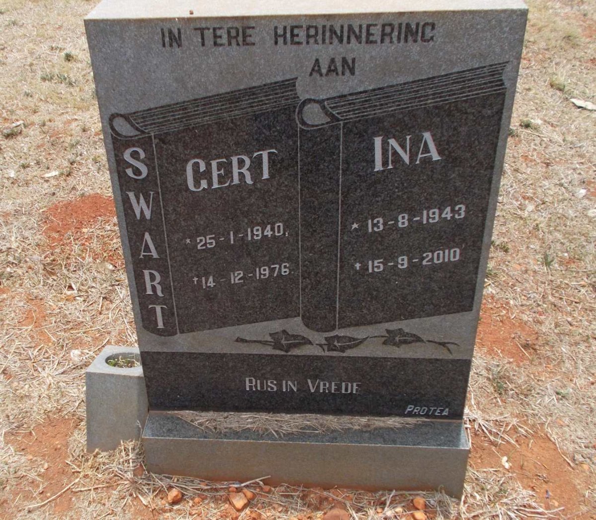 SWART Gert 1940-1976 &amp; Ina 1943-2010