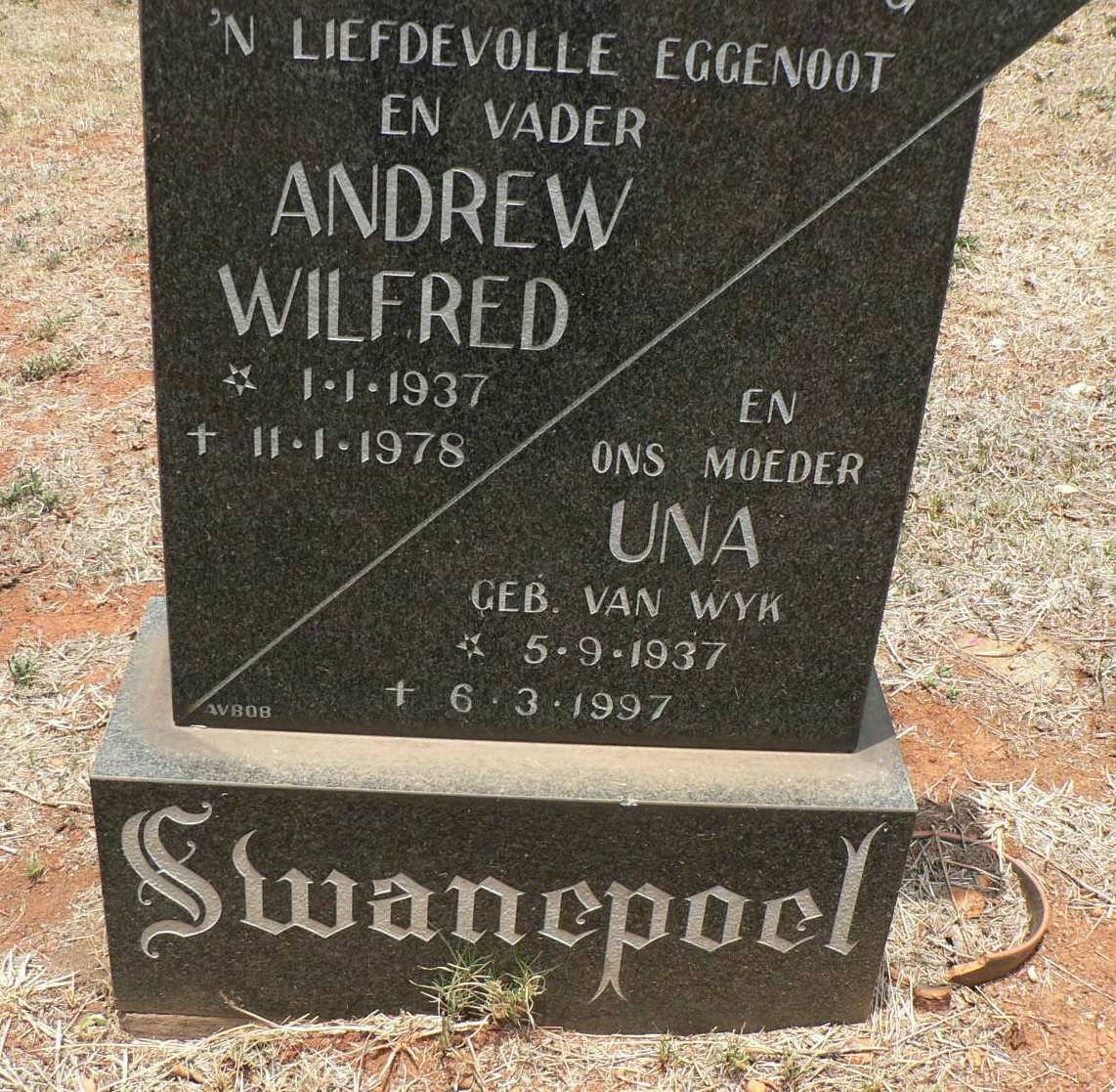 SWANEPOEL Andrew Wilfred 1937-1978 &amp; Una VAN WYK 1937-1997