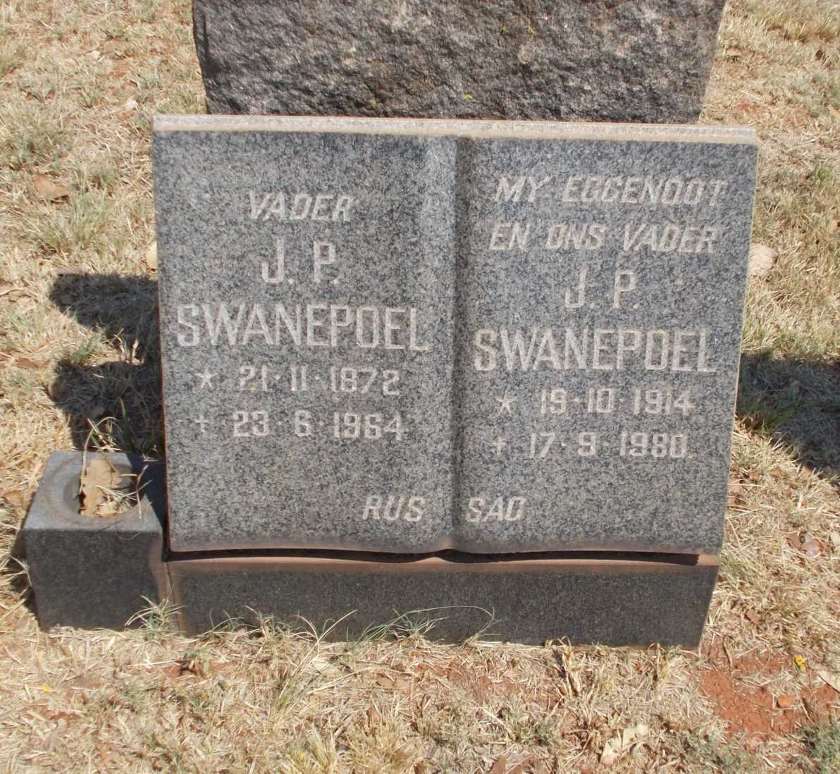 SWANEPOEL J.P. 1872-1964 :: SWANEPOEL J.P. 1914-1980