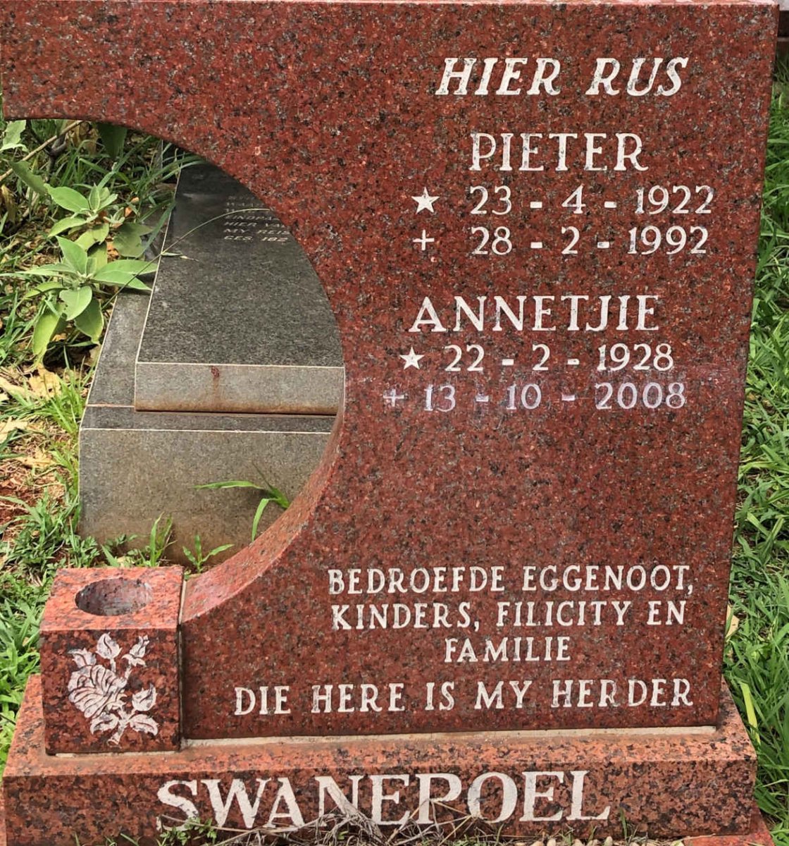 SWANEPOEL Pieter 1922-1992 &amp; Annetjie 1928-2008