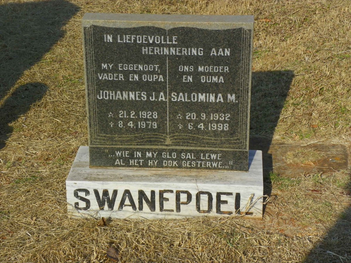 SWANEPOEL Johannes J.A. 1928-1979 &amp; Salomina M. 1932-1998
