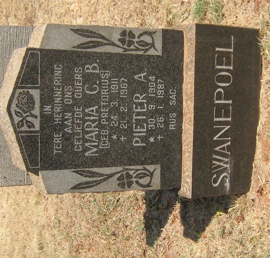 SWANEPOEL Pieter A. 1904-1987 &amp; Maria C.B. PRETORIUS 1911-1967