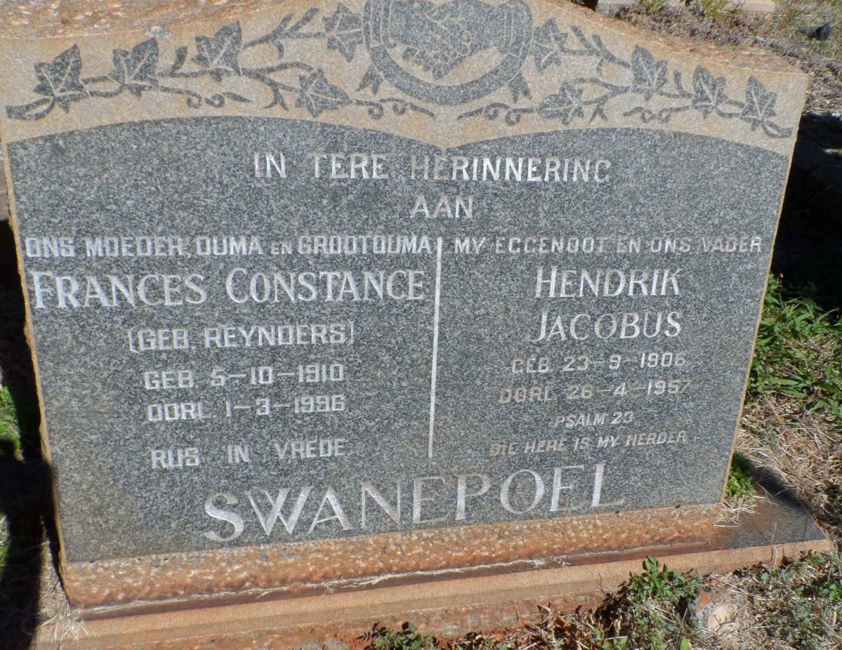 SWANEPOEL Hendrik Jacobus 1906-1957 &amp; Frances Constance REYNDERS 1910-1996