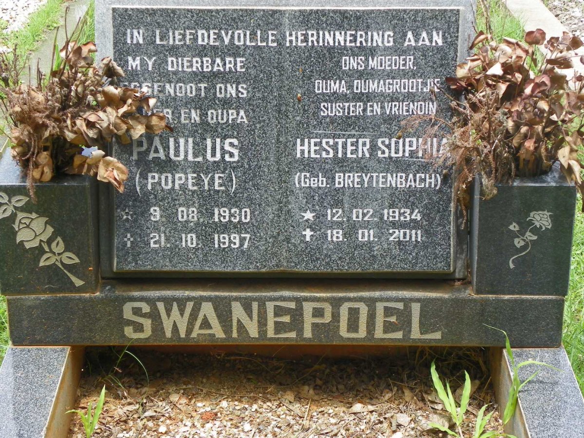 SWANEPOEL Paulus 1930-1997 &amp; Hester Sophia BREYTENBACH 1934-2011