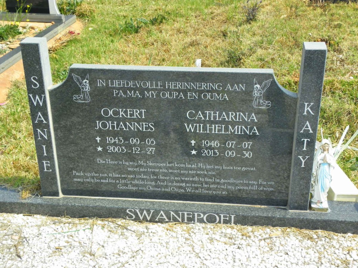 SWANEPOEL Ockert Johannes 1943-2003 &amp; Catharina Wilhelmina 1946-2013