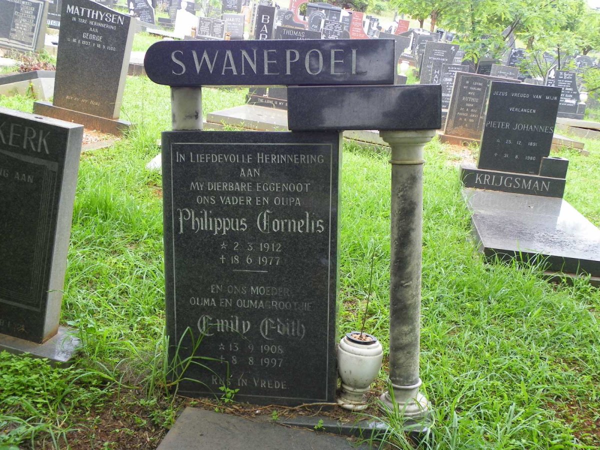 SWANEPOEL Philippus Cornelis 1912-1977 &amp; Emily Edith 1908-1997