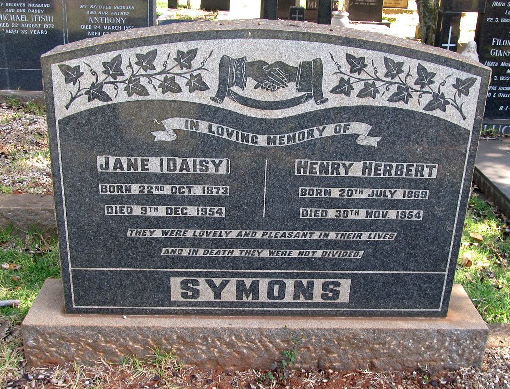 SYMONS Henry Herbert 1869-1954 &amp; Jane 1873-1954