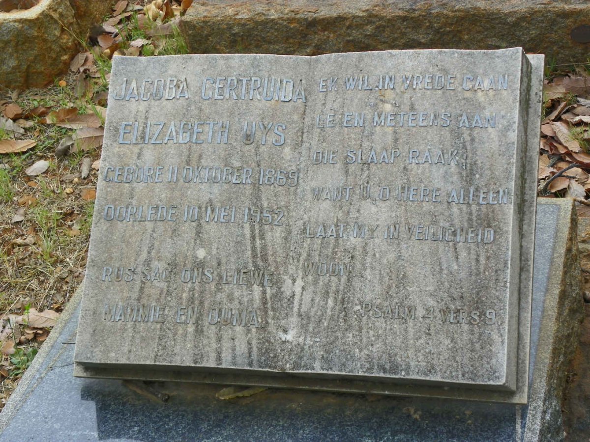 UYS Jacoba Gertruida Elizabeth 1869-1952