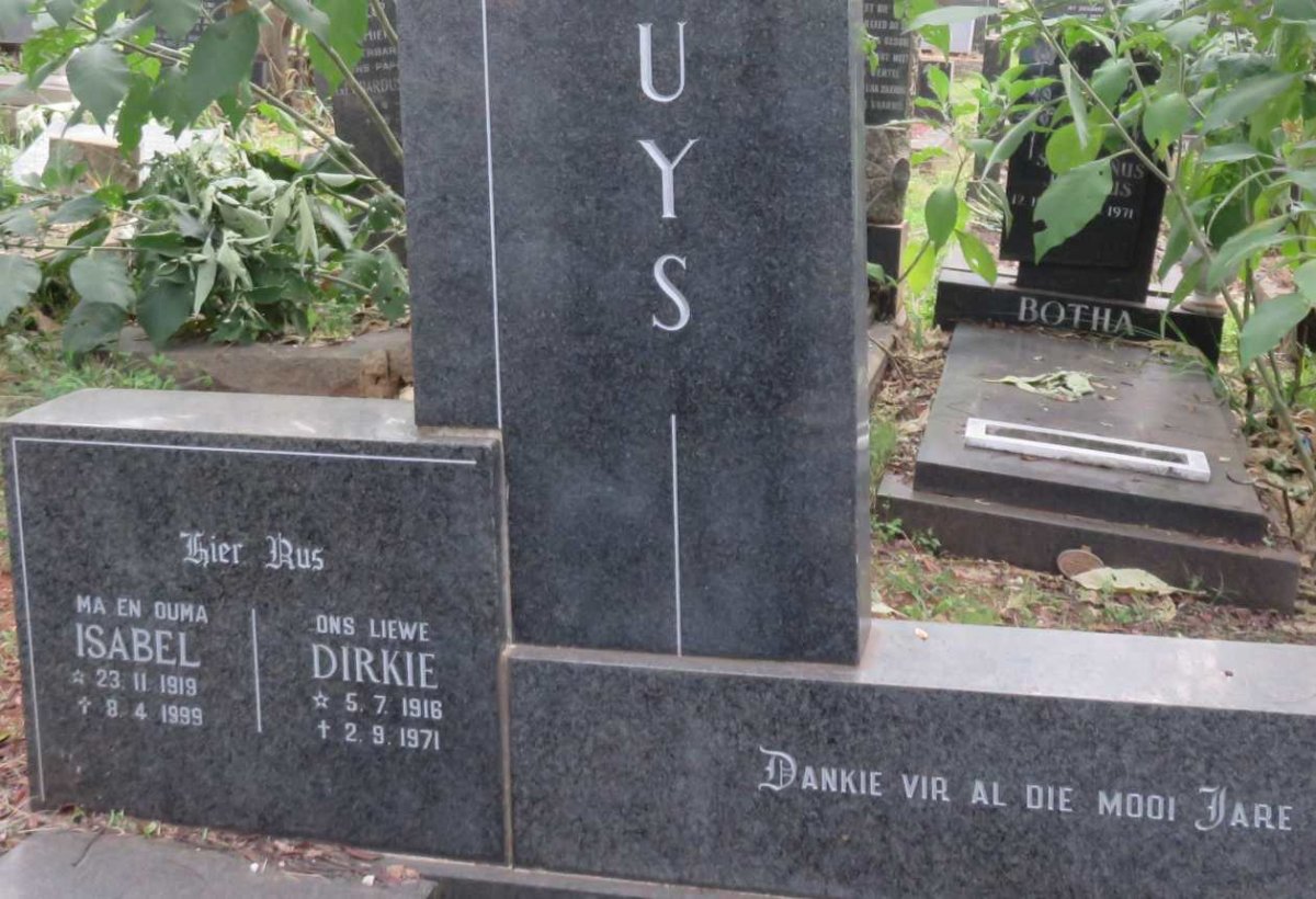 UYS Dirkie 1916-1971 &amp; Isabel 1919-1999