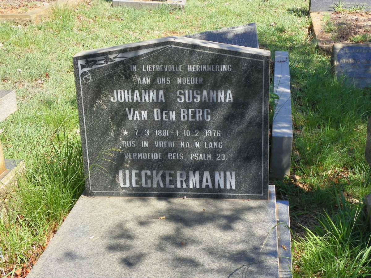 UECKERMANN Johanna Susanna voorheen VAN DEN BERG 1881-1976