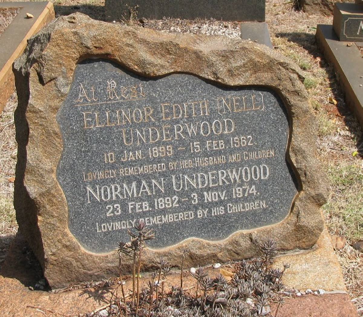 UNDERWOOD Norman 1892-1974 &amp; Ellinor Edith 1899-1962