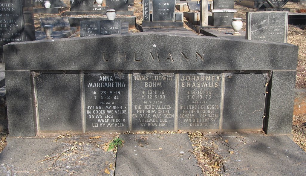 UHLMANN Hans Ludwig Bohm 1916-1980 &amp; Anna Margaretha 1919-1983 :: UHLMANN Erasmus 1956-1973
