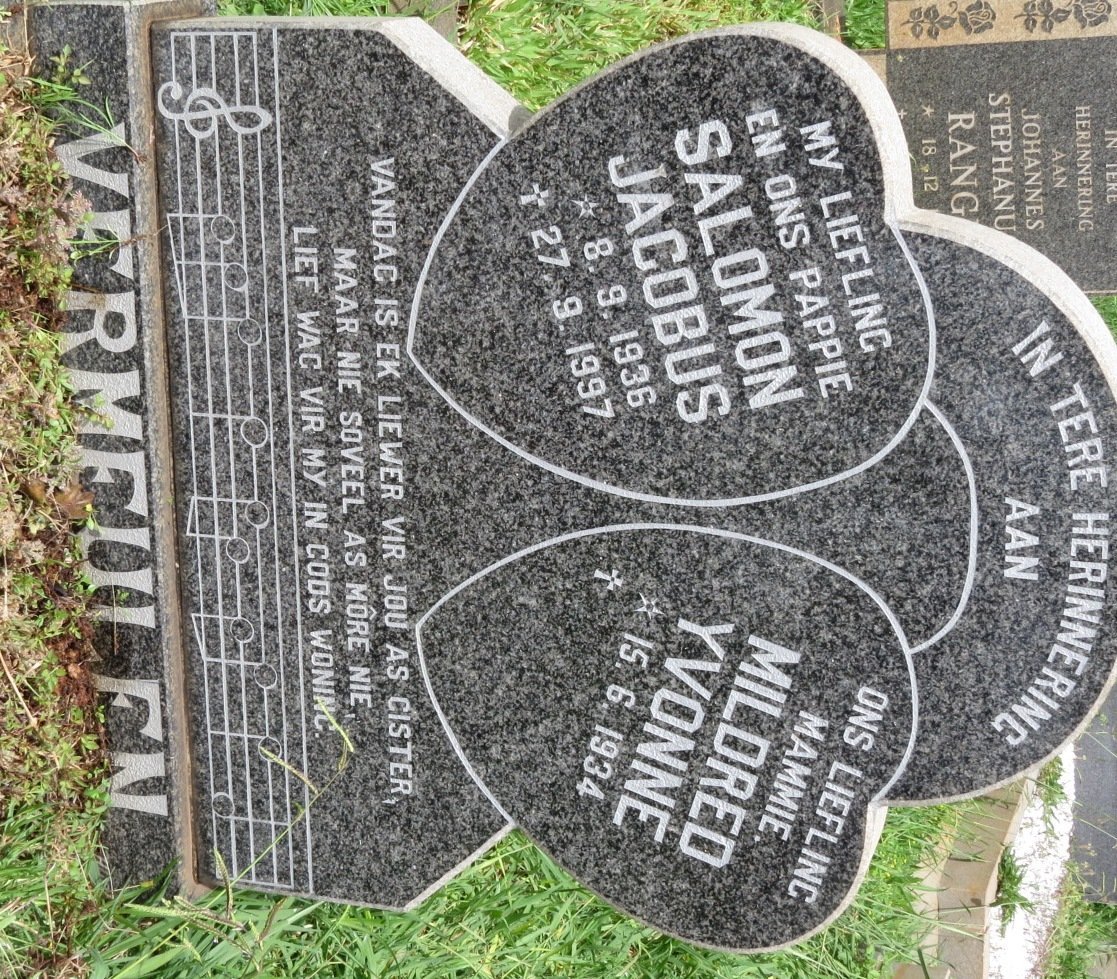 VERMEULEN Salomon Jacobus 1936-1997 &amp; Mildred Yvonne 1934-