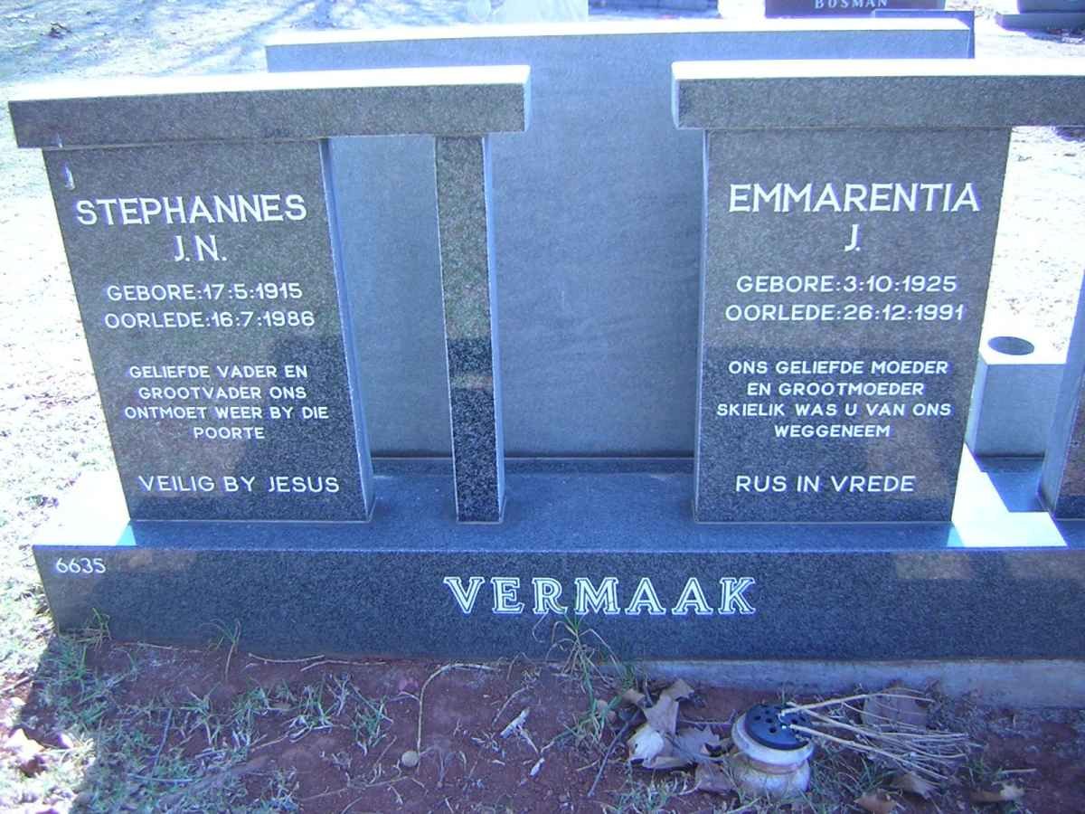 VERMAAK Stephannes J.N. 1915-1988 &amp; Emmarentia J. 1925-1991