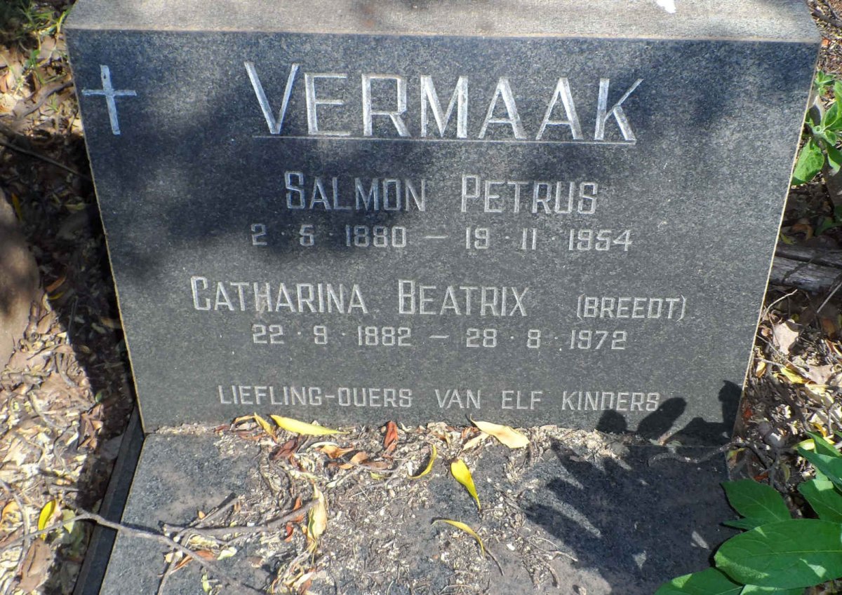 VERMAAK Salmon Petrus 1880-1954 &amp; Catharina Beatrix BREEDT 1882-1972