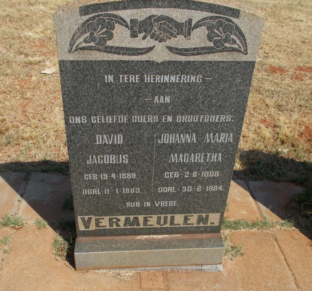 VERMEULEN David Jacobus 1889-1963 &amp; Johanna Maria Magaretha 1888-1984