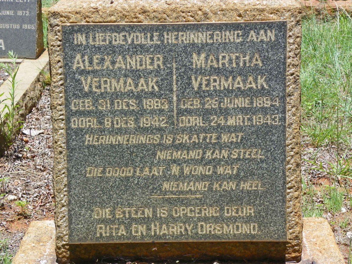 VERMAAK Alexander 1893-1942 &amp; Martha 1884-1943