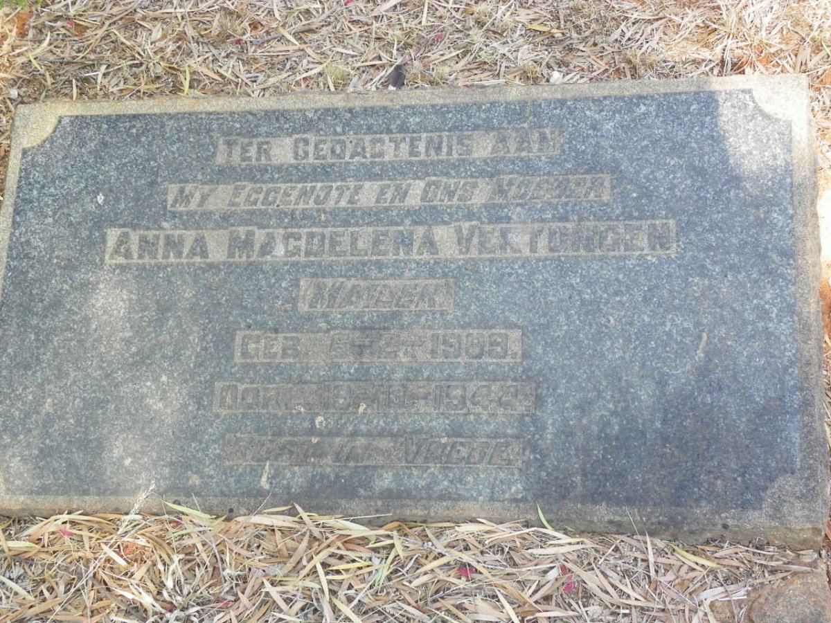 VERTONGEN Anna Magdelena nee MAILER 1909-1944
