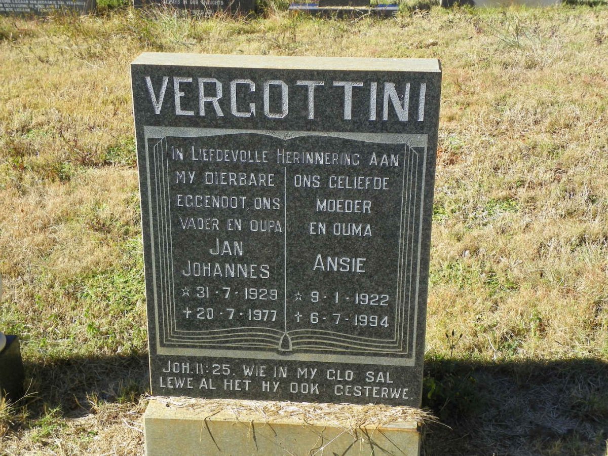 VERGOTTINI Jan Johannes 1929-1977 &amp; Ansie 1922-1994