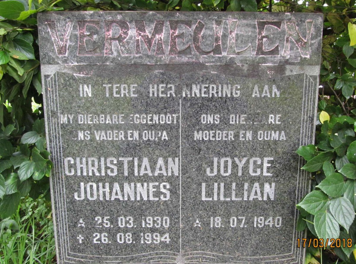 VERMEULEN Christiaan Johannes 1930-1994 &amp; Joyce Lillian 1940-