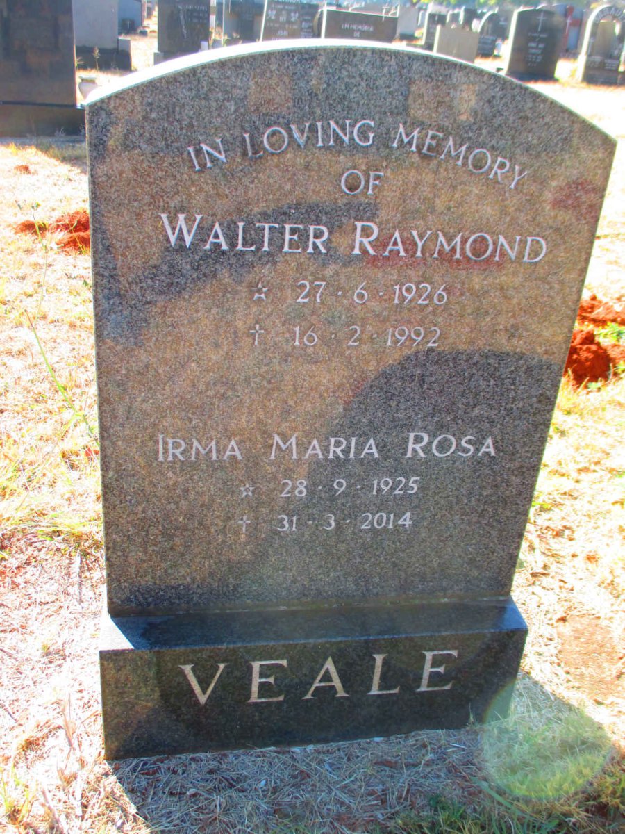 VEALE Walter Raymond 1926-1992 &amp; Irma Maria Rosa 1925-2014