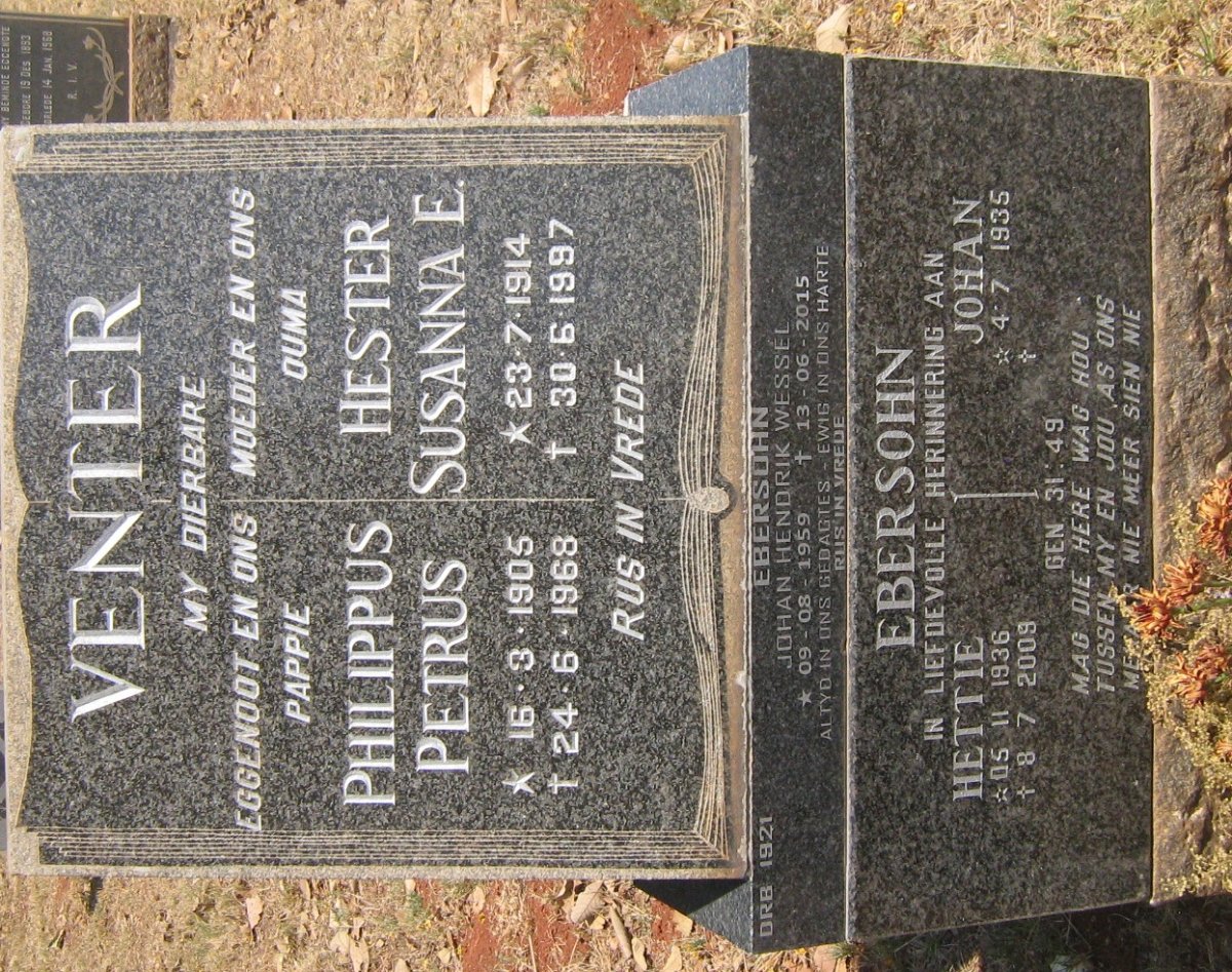 VENTER Philippus Petrus 1905-1968 &amp; Hester Susanna E. 1914-1997