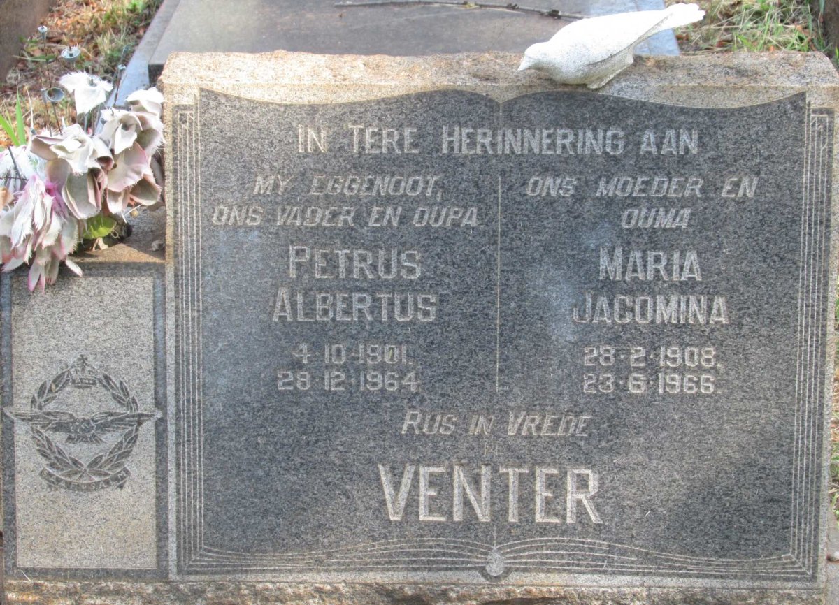 VENTER Petrus Albertus 1901-1964 &amp; Maria Jacomina 1908-1966