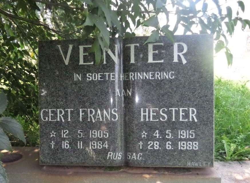 VENTER Gert Frans 1905-1984 &amp; Hester 1915-1988