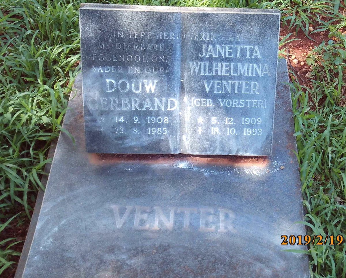VENTER Douw Gerbrand 1908-1985 &amp; Janetta Wilhelmina VORSTER 1909-1993