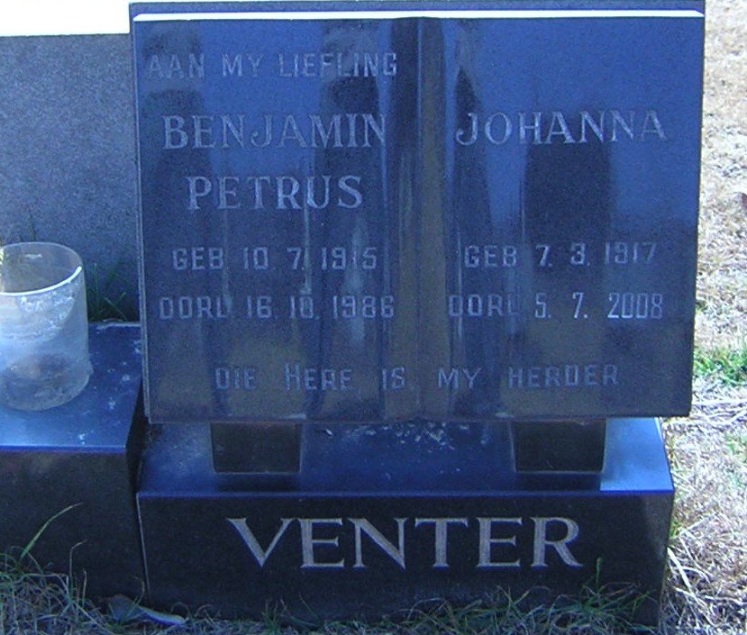 VENTER Benjamin Petrus 1915-1986 &amp; Johanna 1917-2008