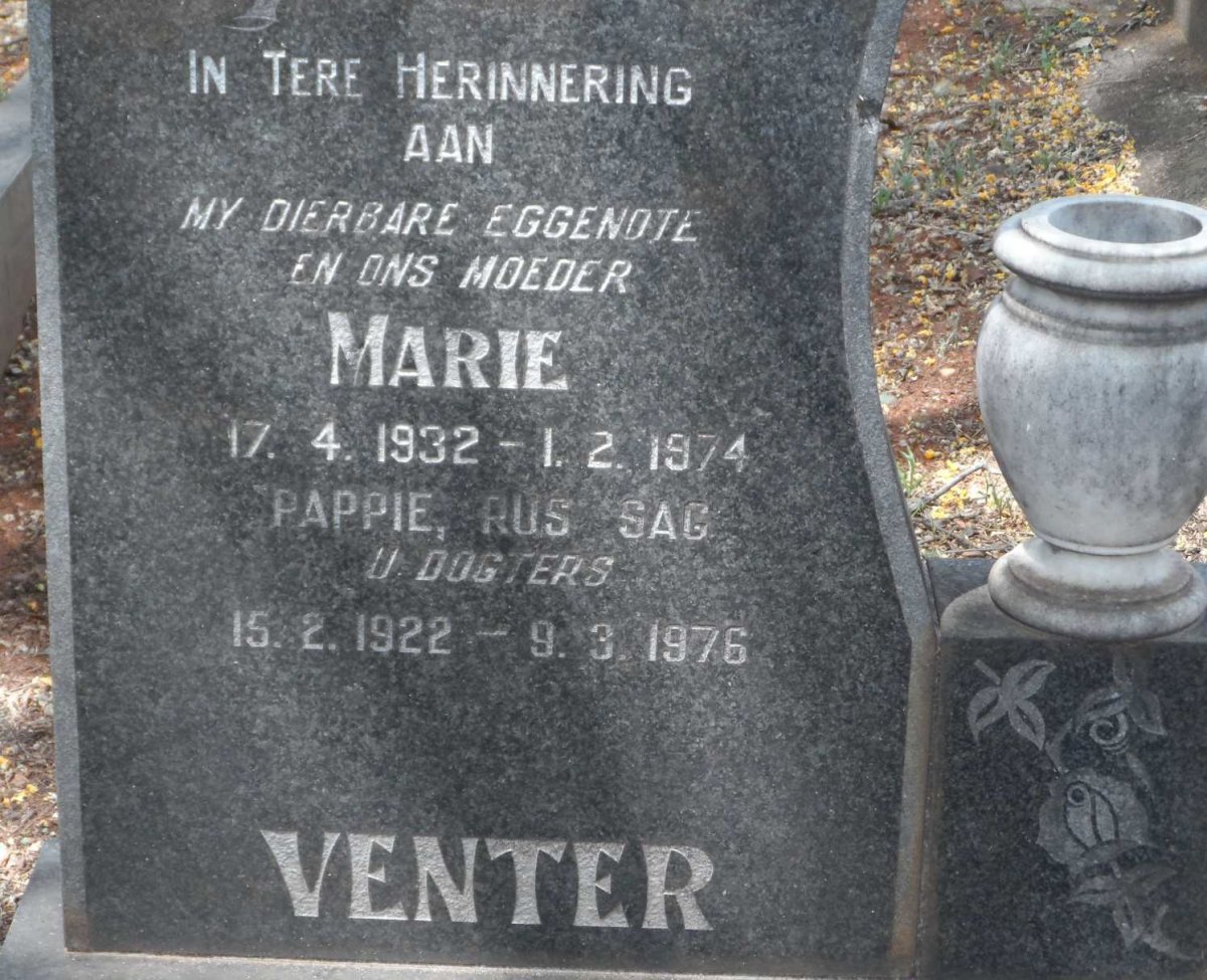 VENTER Pappie 1922-1976 &amp; Marie 1932-1974