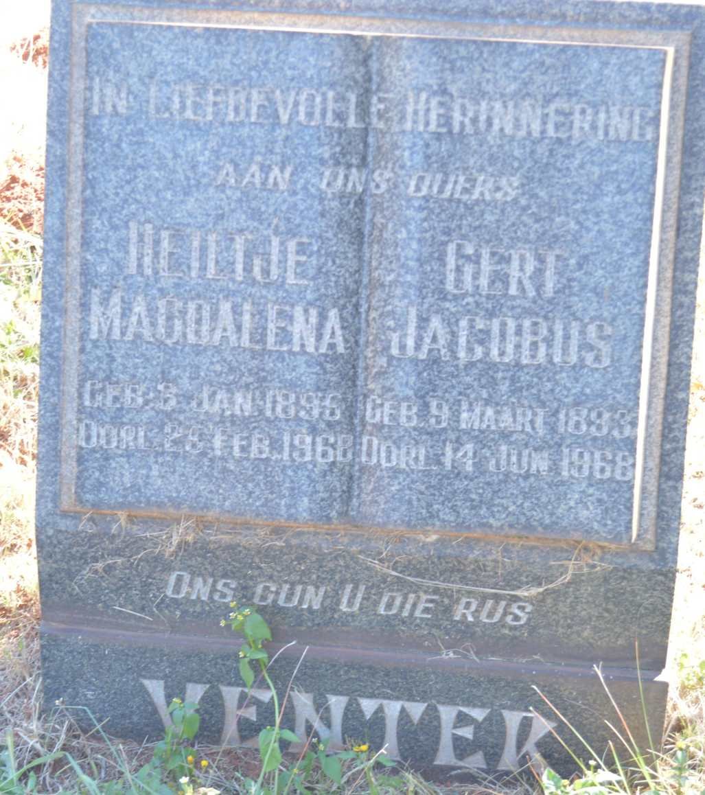 VENTER Gert Jacobus 1893-1968 &amp; Heiltje Magdalena 1896-1968