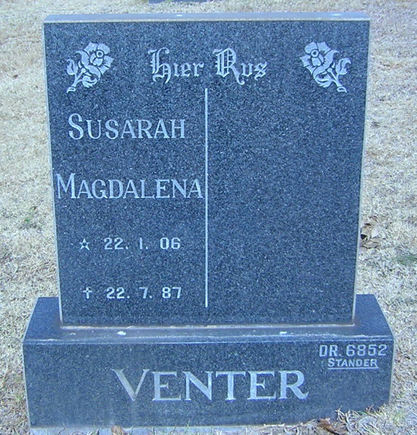 VENTER Susarah Magdalena 1906-1987