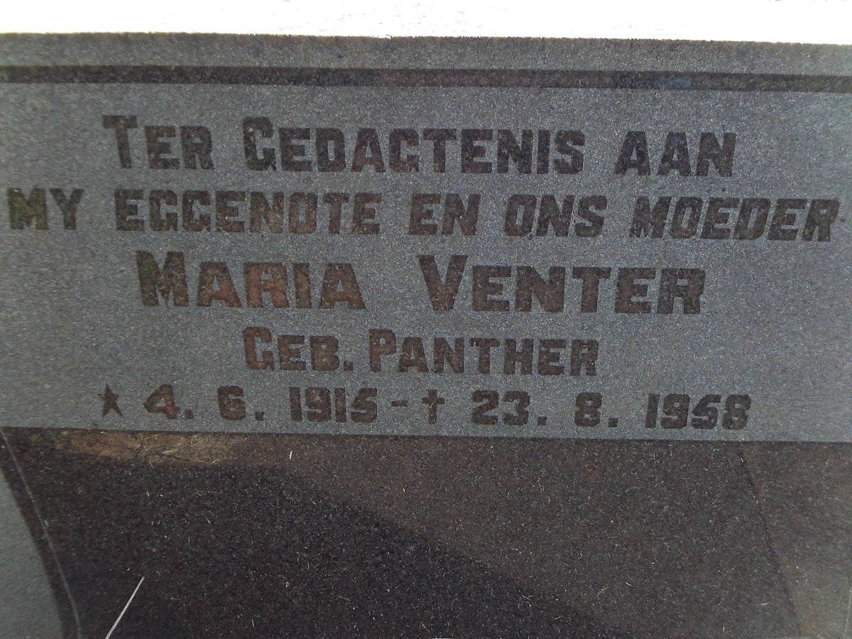 VENTER Bernardus Rudolf 1916-1985 &amp; Maria PANTHER 1915-1958