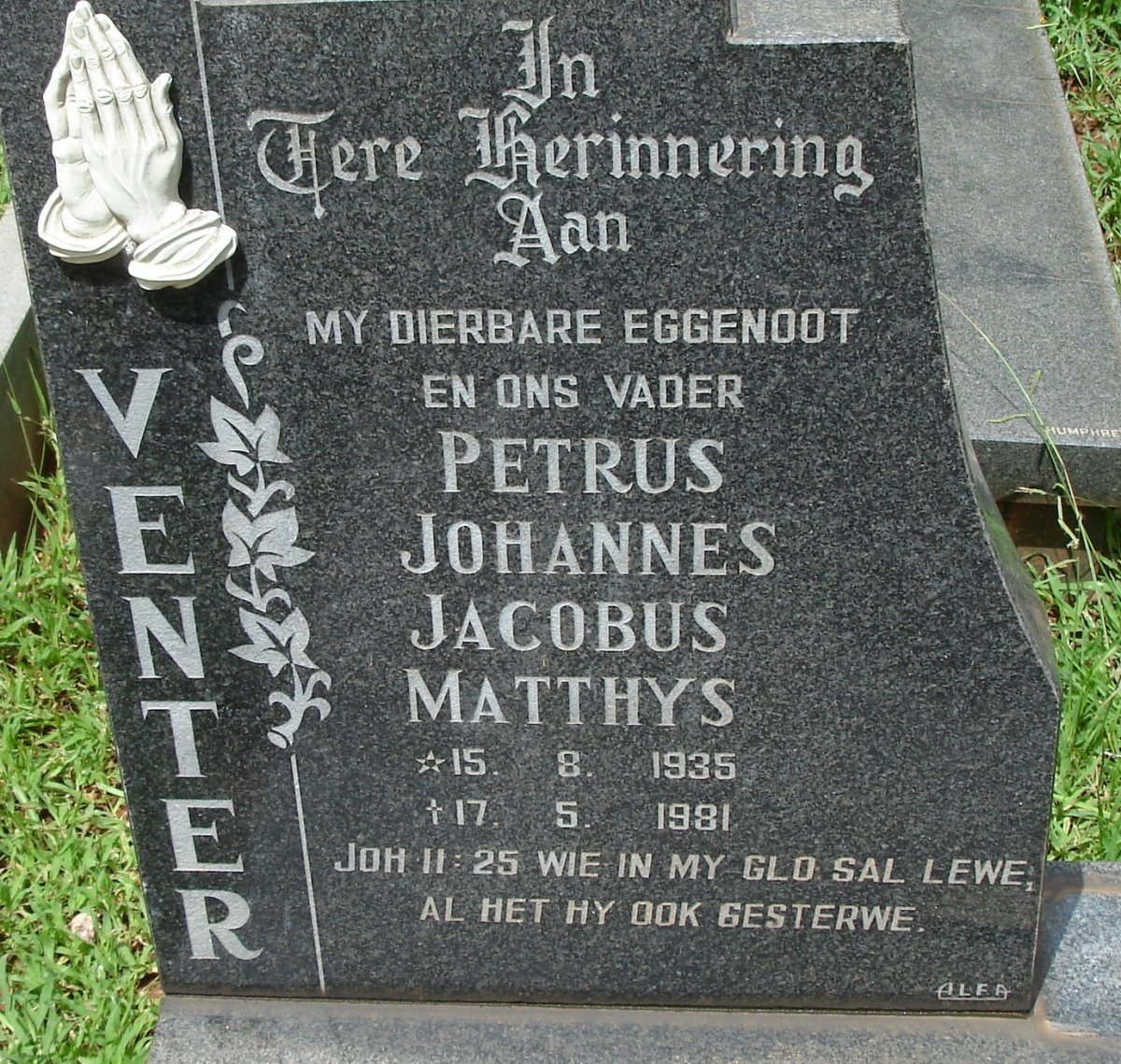 VENTER Petrus Johannes Jacobus Matthys 1935-1981