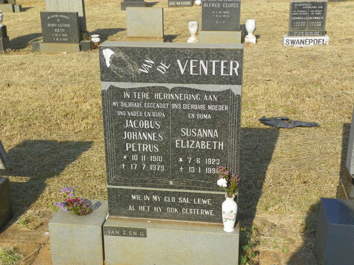VENTER Jacobus Johannes Petrus, van de 1910-1979 &amp; Susanna Elizabeth 1923-1991